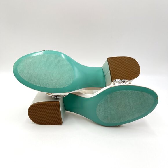 Betsey Johnson Womens Size 6.5 Mel White Satin Jewel Heels Dress Sandals Shoes - Picture 10 of 14